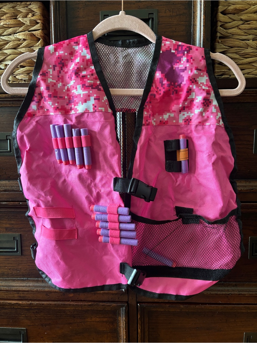 Kids Pink Play Vest with Foam Dart Holders